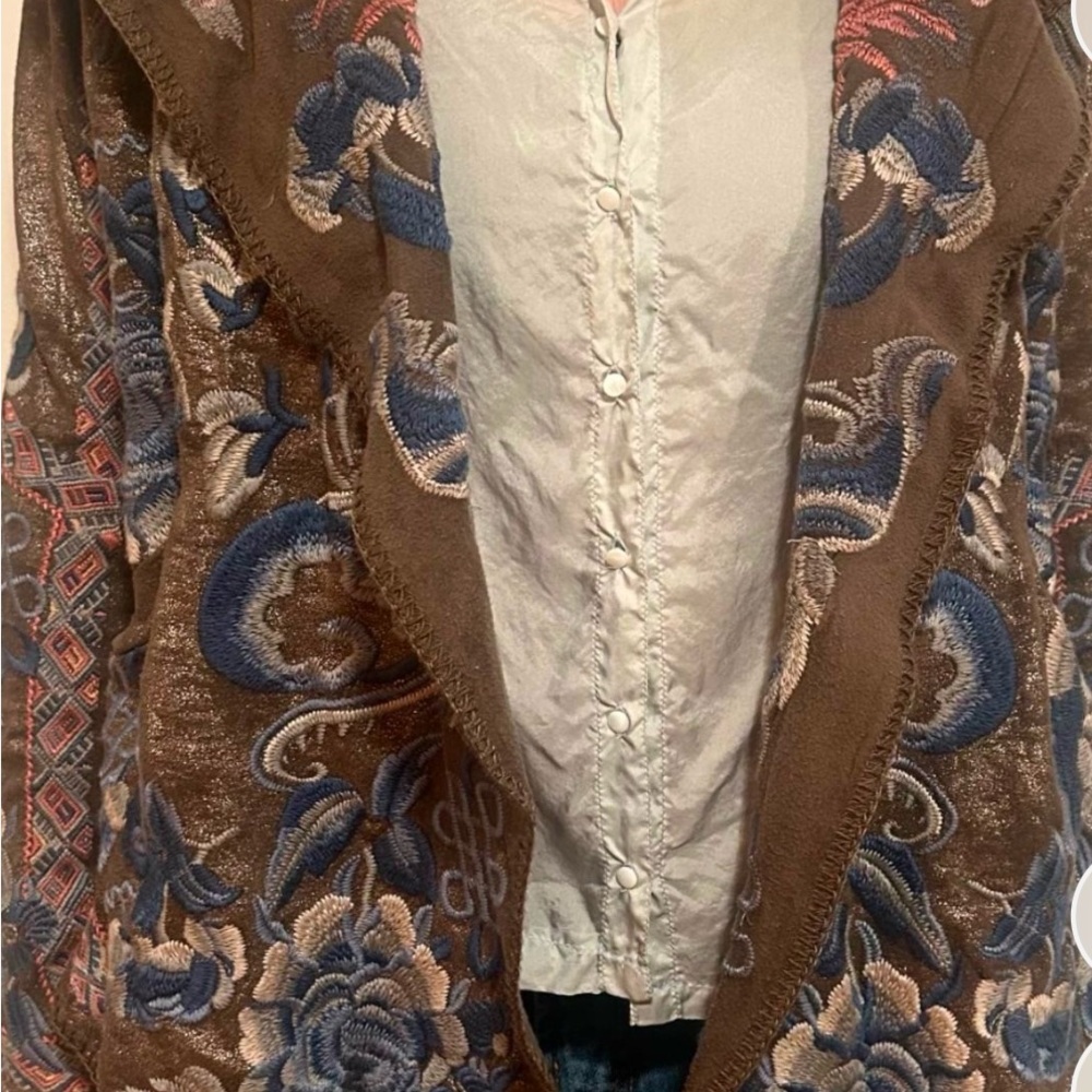 Brown and Blue Floral Embroidered Jacket